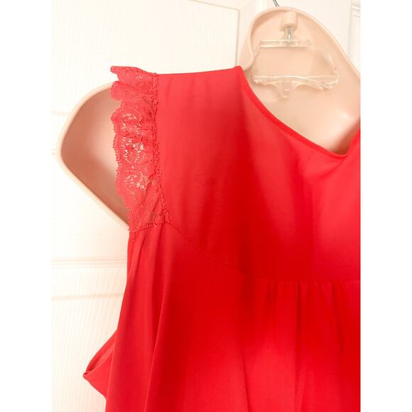 Vintage Shadowline Nylon Nightgown M Medium Red Sleeveless Silky Lace Sweep - Picture 7 of 16